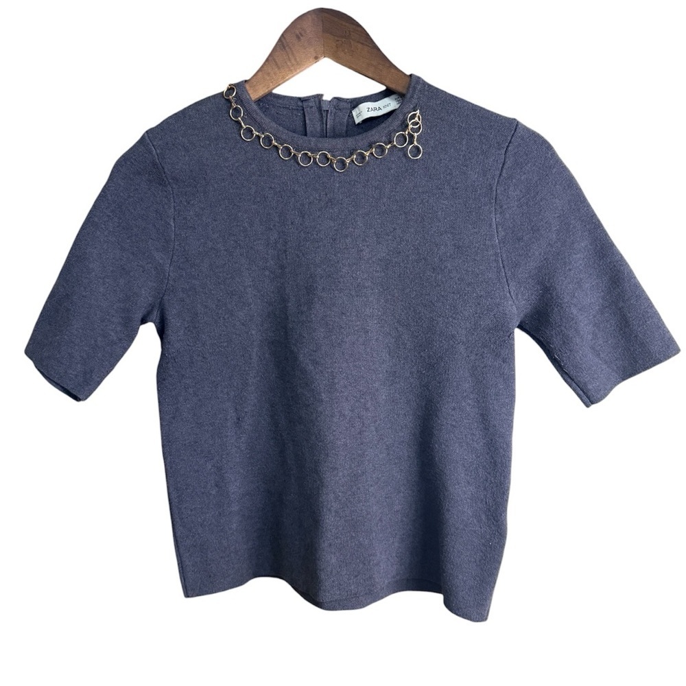 Zara Charcoal Top with Chain Accent
